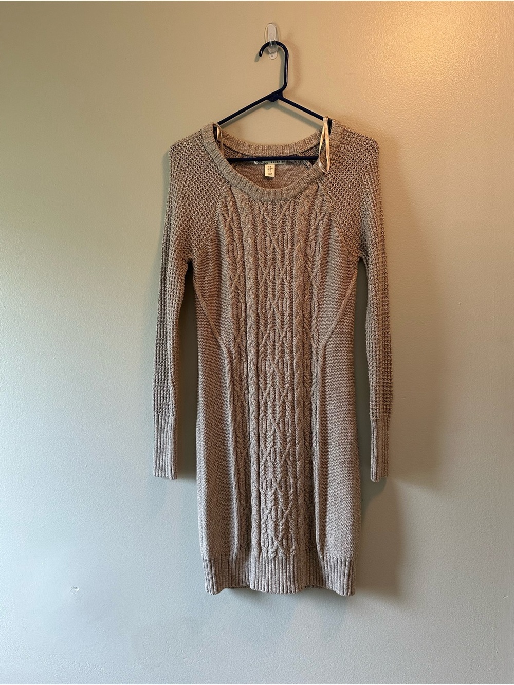 Kaisely Beige Cable Knit Sweater Dress | Long Sleeve Chunky Knit Mini Dress